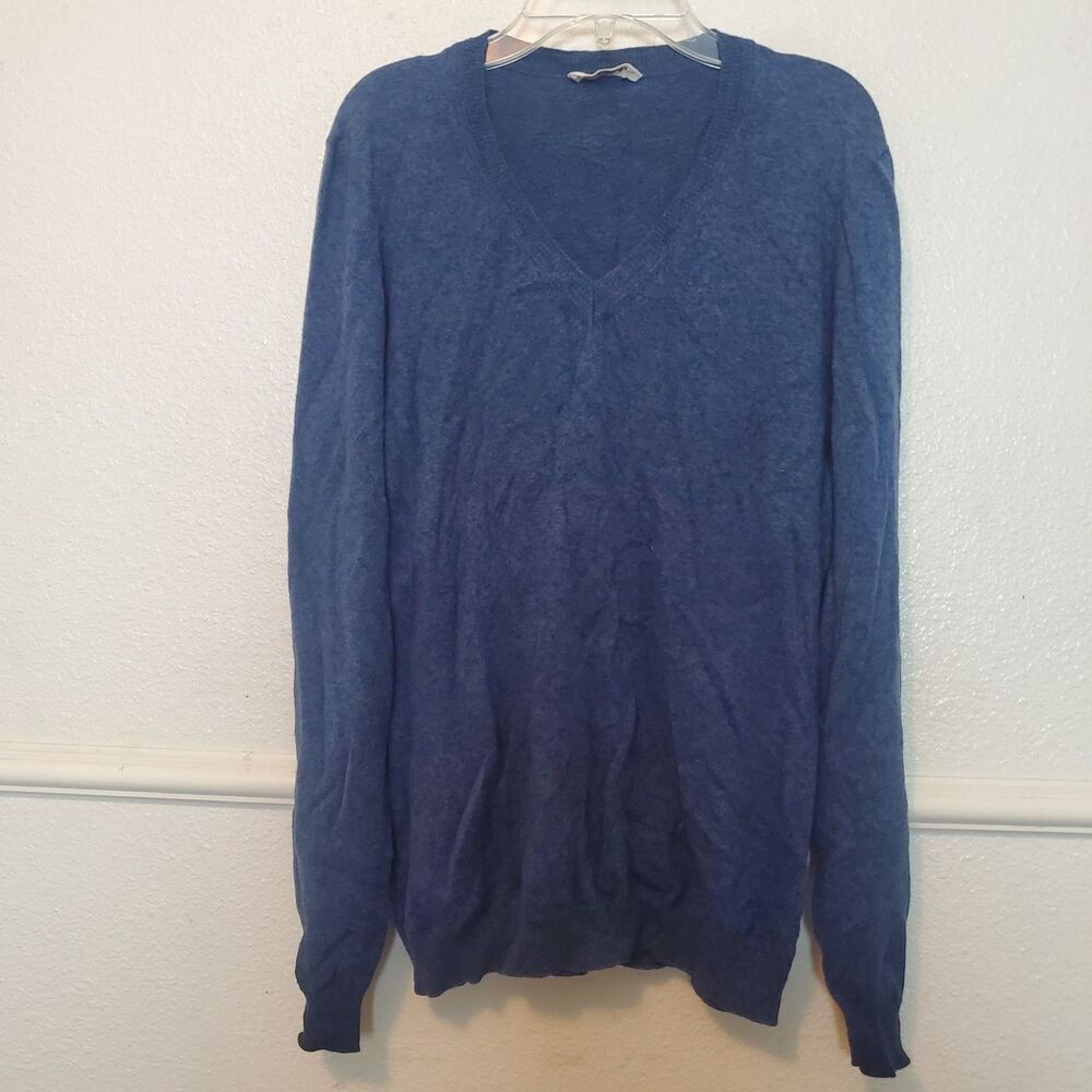 Callidae V Neck Sweater‎ Cotton Cashmere Made In USA Blue Womens Sz Medium